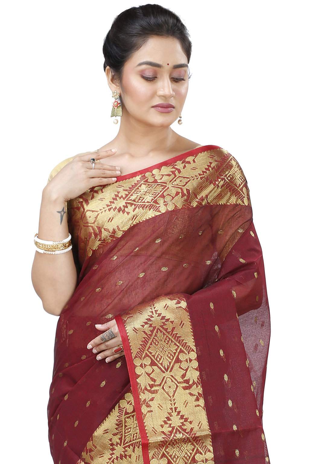 Brown Pure Cotton Gopa Tant Saree (926)